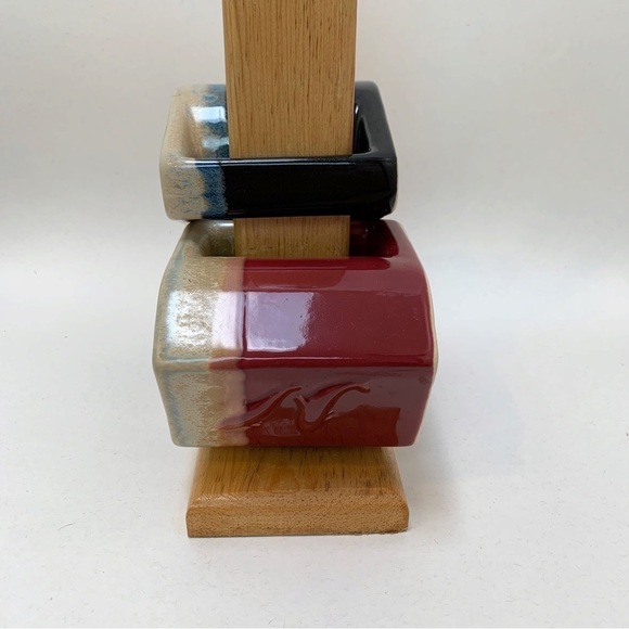 Rodolfo Padilla Mugs Lot of 3 With Wooden Mug Tree Stand Kokopelli Dolphin - Picture 14 of 16